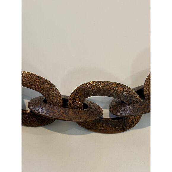 Chunky Copper Statement Necklace Etched Chain Links - Picture 3 of 3